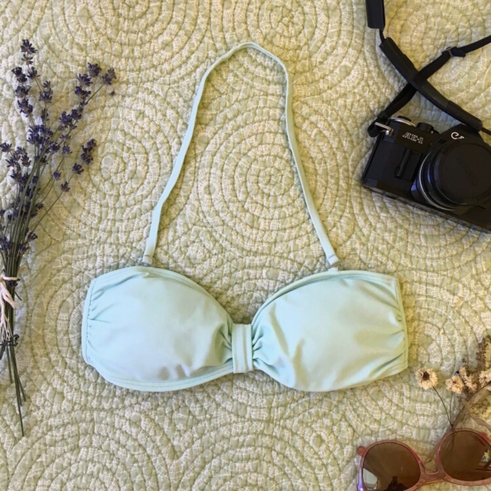 Bikini halter/bandeau top in mint/light turquoise